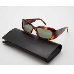 Saint Laurent Tortoiseshell Rectangle Sunglasses with Green Lenses